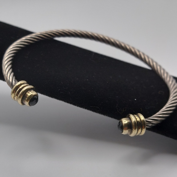 Minimalist SS 925 Cable Cuff Bracelet w/Glass Ends. GC&Current. - Picture 3 of 13